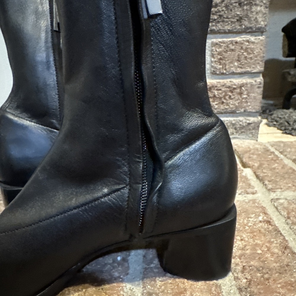 Reformation Louis Stretch Sock Bootie Leather Boots Block Heel Black Size 6.5 - Picture 11 of 16